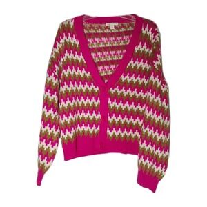 Cato Women's Large Pink Knit 3 Button Cropped Cardigan Sweater